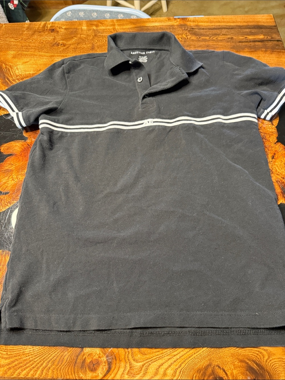 American Eagle Outfitters Black Polo with White Chest Stripe